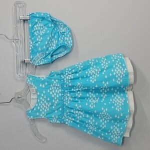 Carter's Turquoise Blue & White Fish Dress & Matching Diaper Cover 24 MOS